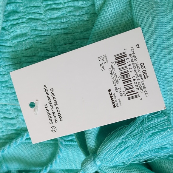 🆕 Croft & Barrow Short Sleeve Smock Top Sz 1X Aqua Halo NEW - Picture 5 of 6